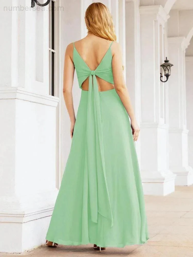 Numbersea Spaghetti Strap Bridesmaid Dresses V Neck Butterfly Back Fromal Evening Party Prom Gown 28036 - Image 44