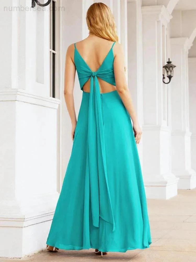 Numbersea Spaghetti Strap Bridesmaid Dresses V Neck Butterfly Back Fromal Evening Party Prom Gown 28036 - Image 46
