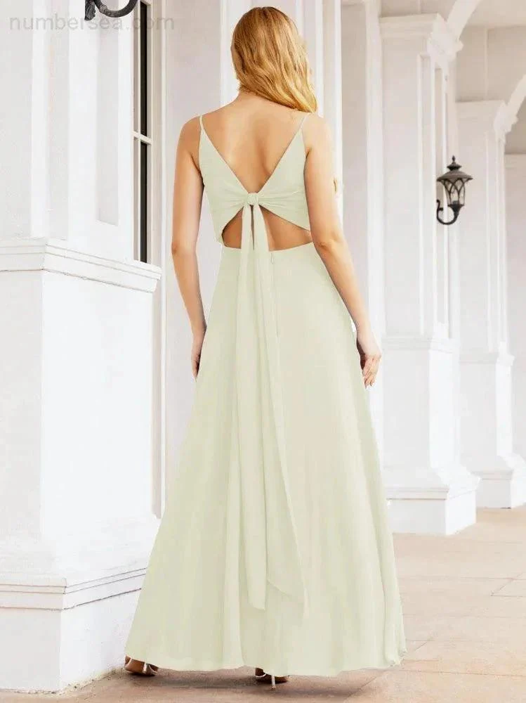 Numbersea Spaghetti Strap Bridesmaid Dresses V Neck Butterfly Back Fromal Evening Party Prom Gown 28036 - Image 52