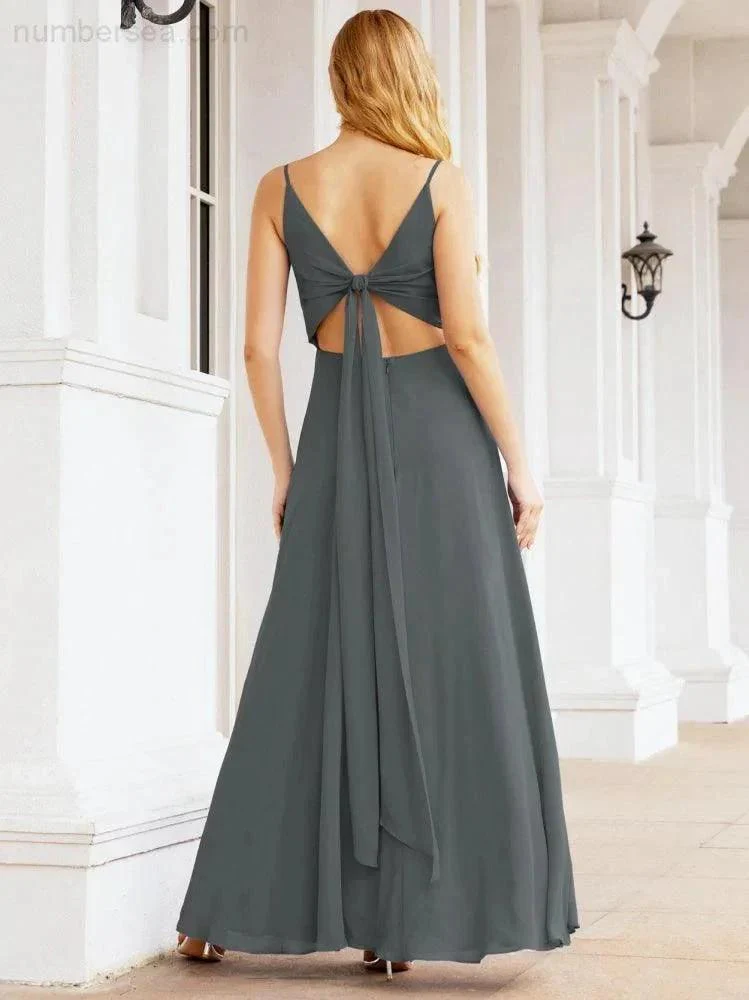 Numbersea Spaghetti Strap Bridesmaid Dresses V Neck Butterfly Back Fromal Evening Party Prom Gown 28036 - Image 76