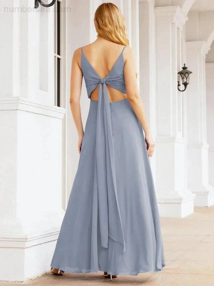 Numbersea Spaghetti Strap Bridesmaid Dresses V Neck Butterfly Back Fromal Evening Party Prom Gown 28036 - Image 8