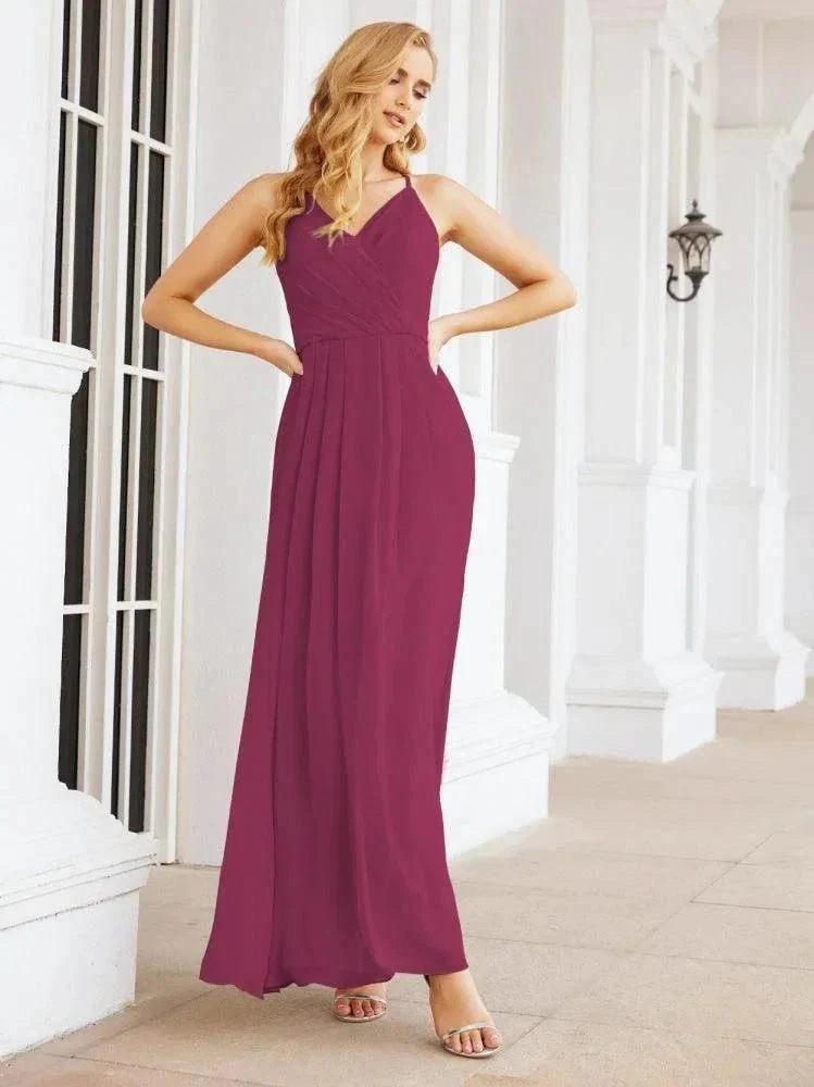 Numbersea Spaghetti Strap Bridesmaid Dresses V-Neck Long A-Line Formal Prom Gowns 28063 - Image 100
