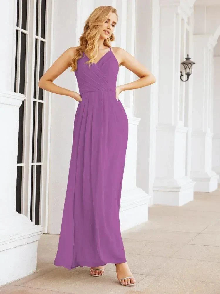 Numbersea Spaghetti Strap Bridesmaid Dresses V-Neck Long A-Line Formal Prom Gowns 28063 - Image 106