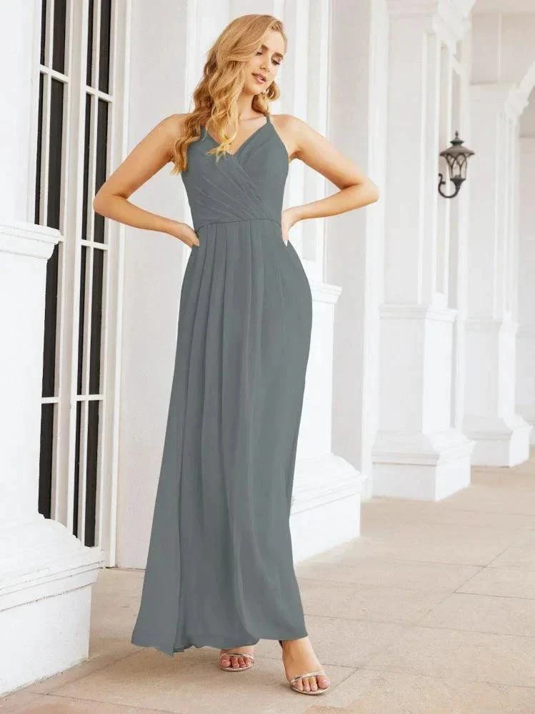 Numbersea Spaghetti Strap Bridesmaid Dresses V-Neck Long A-Line Formal Prom Gowns 28063 - Image 112