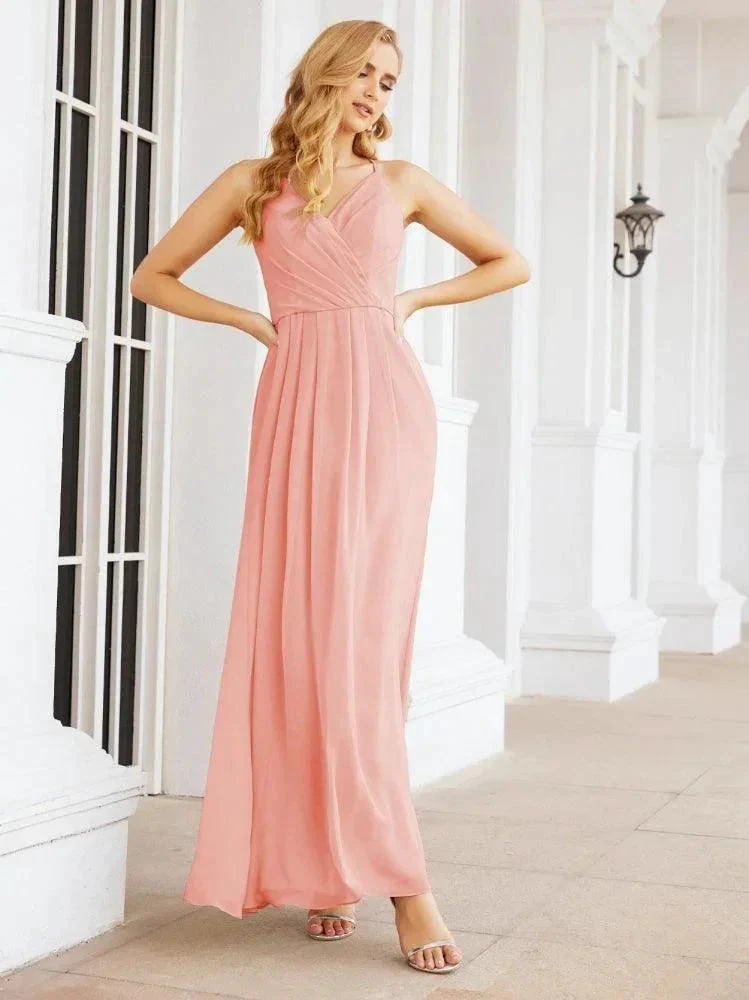 Numbersea Spaghetti Strap Bridesmaid Dresses V-Neck Long A-Line Formal Prom Gowns 28063 - Image 118