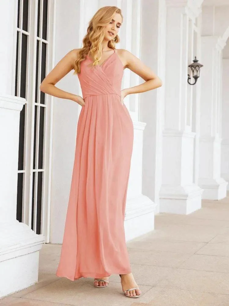 Numbersea Spaghetti Strap Bridesmaid Dresses V-Neck Long A-Line Formal Prom Gowns 28063 - Image 16