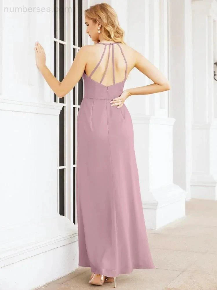 Numbersea Spaghetti Strap Bridesmaid Dresses V-Neck Long A-Line Formal Prom Gowns 28063 - Image 2
