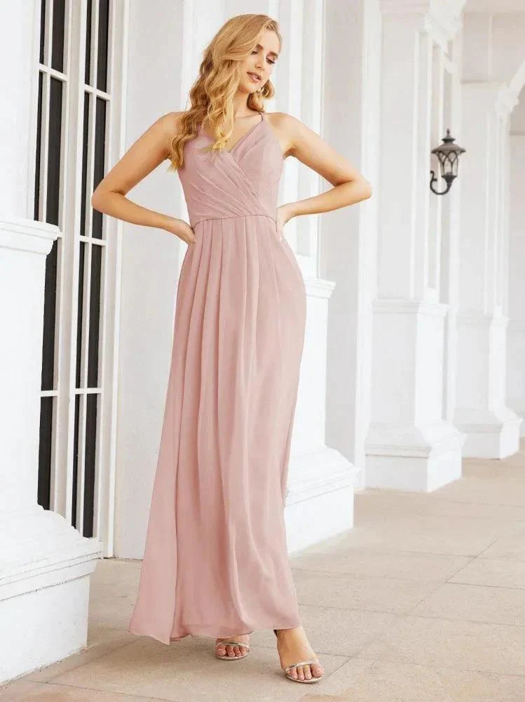 Numbersea Spaghetti Strap Bridesmaid Dresses V-Neck Long A-Line Formal Prom Gowns 28063 - Image 25