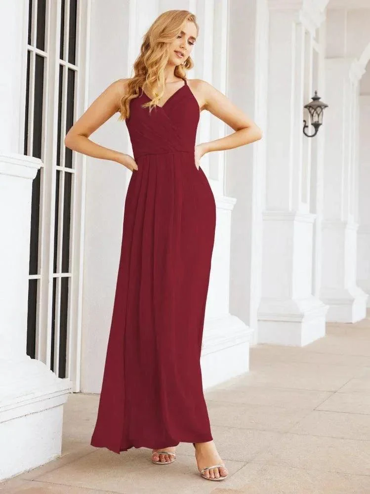 Numbersea Spaghetti Strap Bridesmaid Dresses V-Neck Long A-Line Formal Prom Gowns 28063 - Image 34