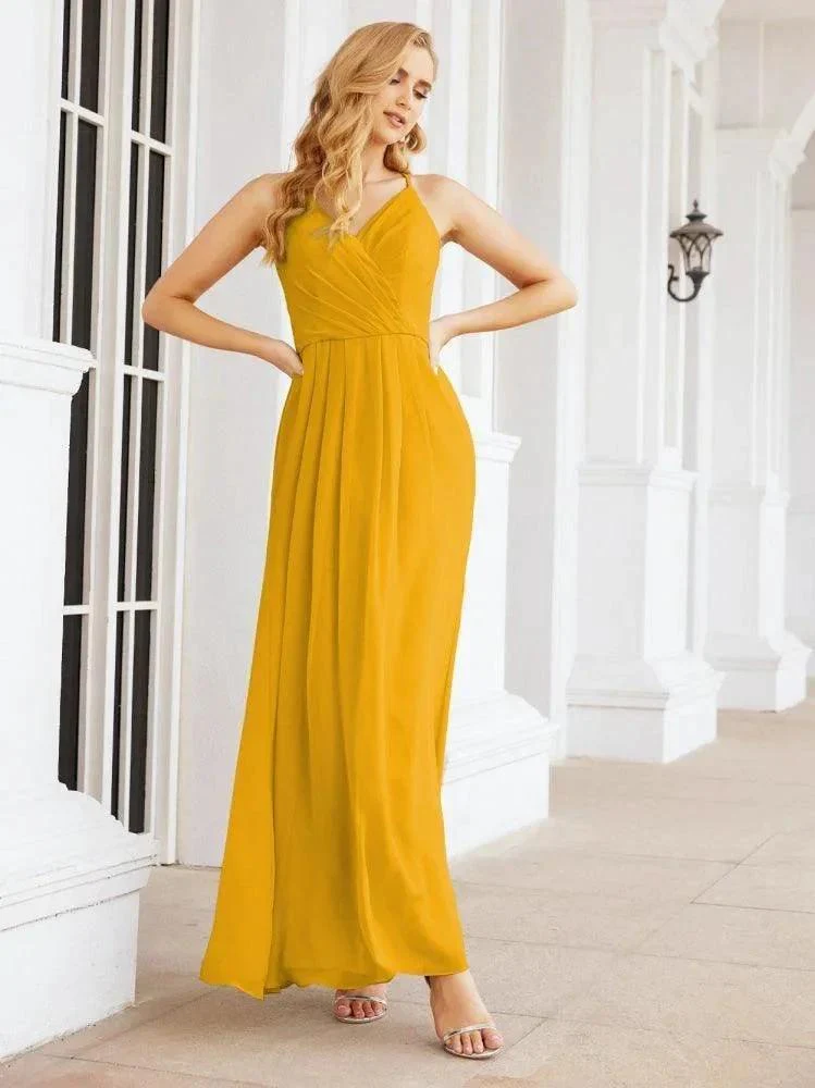Numbersea Spaghetti Strap Bridesmaid Dresses V-Neck Long A-Line Formal Prom Gowns 28063 - Image 4