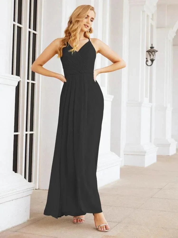Numbersea Spaghetti Strap Bridesmaid Dresses V-Neck Long A-Line Formal Prom Gowns 28063 - Image 43