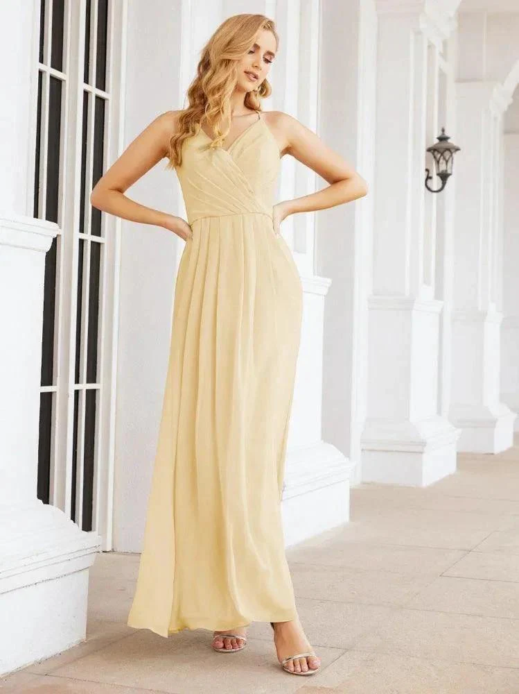 Numbersea Spaghetti Strap Bridesmaid Dresses V-Neck Long A-Line Formal Prom Gowns 28063 - Image 46