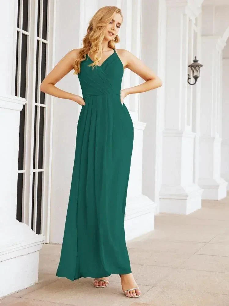 Numbersea Spaghetti Strap Bridesmaid Dresses V-Neck Long A-Line Formal Prom Gowns 28063 - Image 49