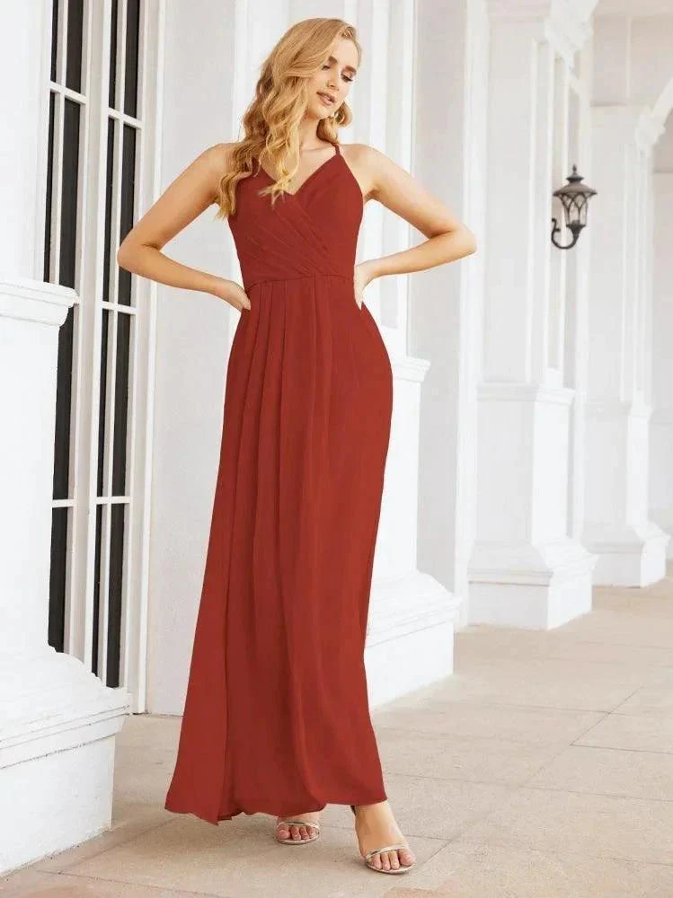 Numbersea Spaghetti Strap Bridesmaid Dresses V-Neck Long A-Line Formal Prom Gowns 28063 - Image 55