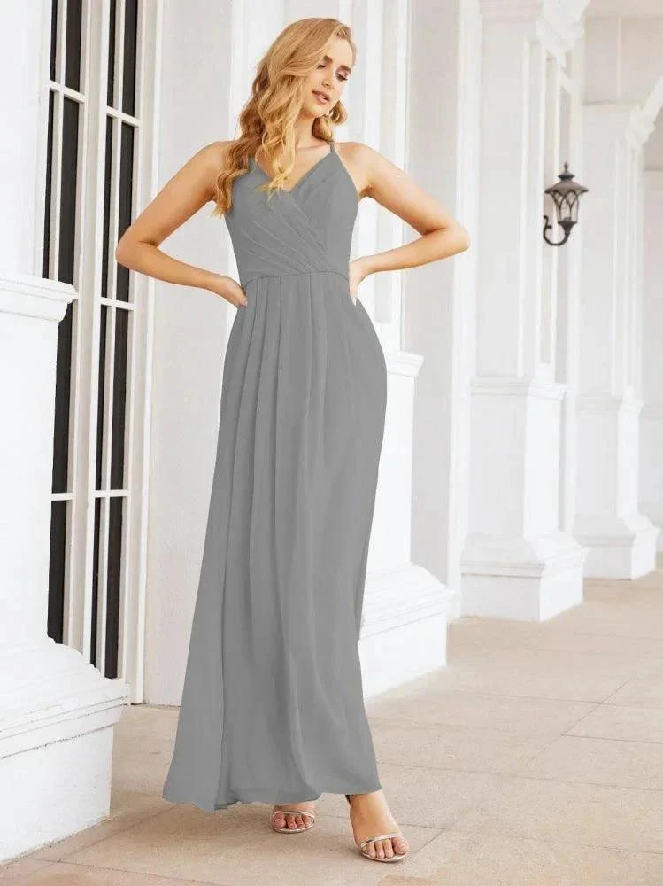 Numbersea Spaghetti Strap Bridesmaid Dresses V-Neck Long A-Line Formal Prom Gowns 28063 - Image 58