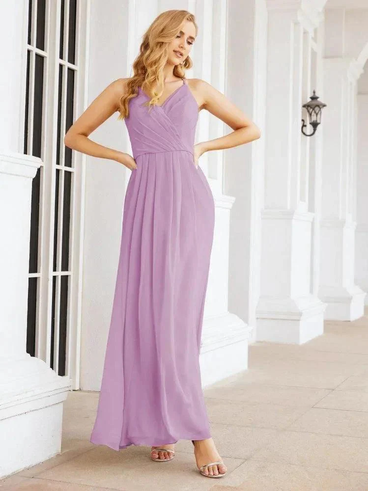 Numbersea Spaghetti Strap Bridesmaid Dresses V-Neck Long A-Line Formal Prom Gowns 28063 - Image 61
