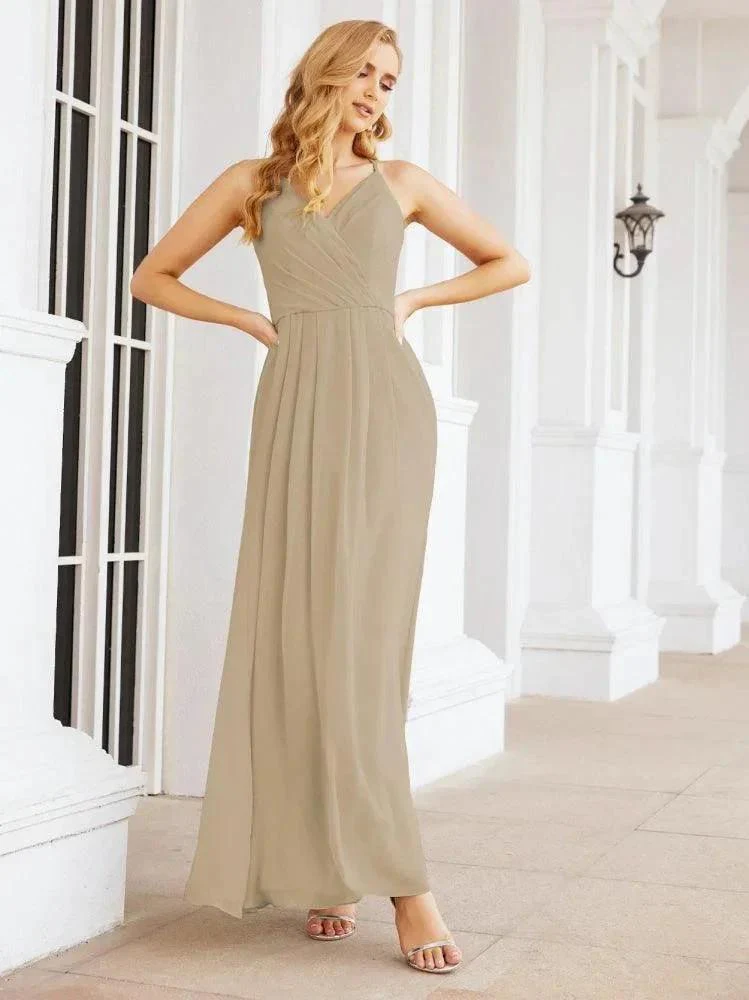 Numbersea Spaghetti Strap Bridesmaid Dresses V-Neck Long A-Line Formal Prom Gowns 28063 - Image 70