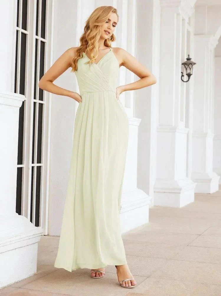 Numbersea Spaghetti Strap Bridesmaid Dresses V-Neck Long A-Line Formal Prom Gowns 28063 - Image 76