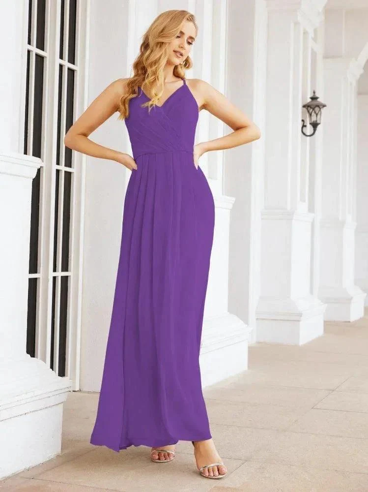 Numbersea Spaghetti Strap Bridesmaid Dresses V-Neck Long A-Line Formal Prom Gowns 28063 - Image 82