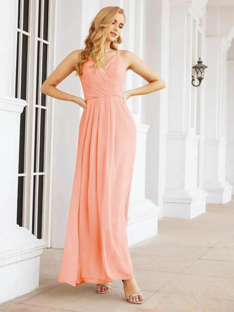 Numbersea Spaghetti Strap Bridesmaid Dresses V-Neck Long A-Line Formal Prom Gowns 28063 - Image 85