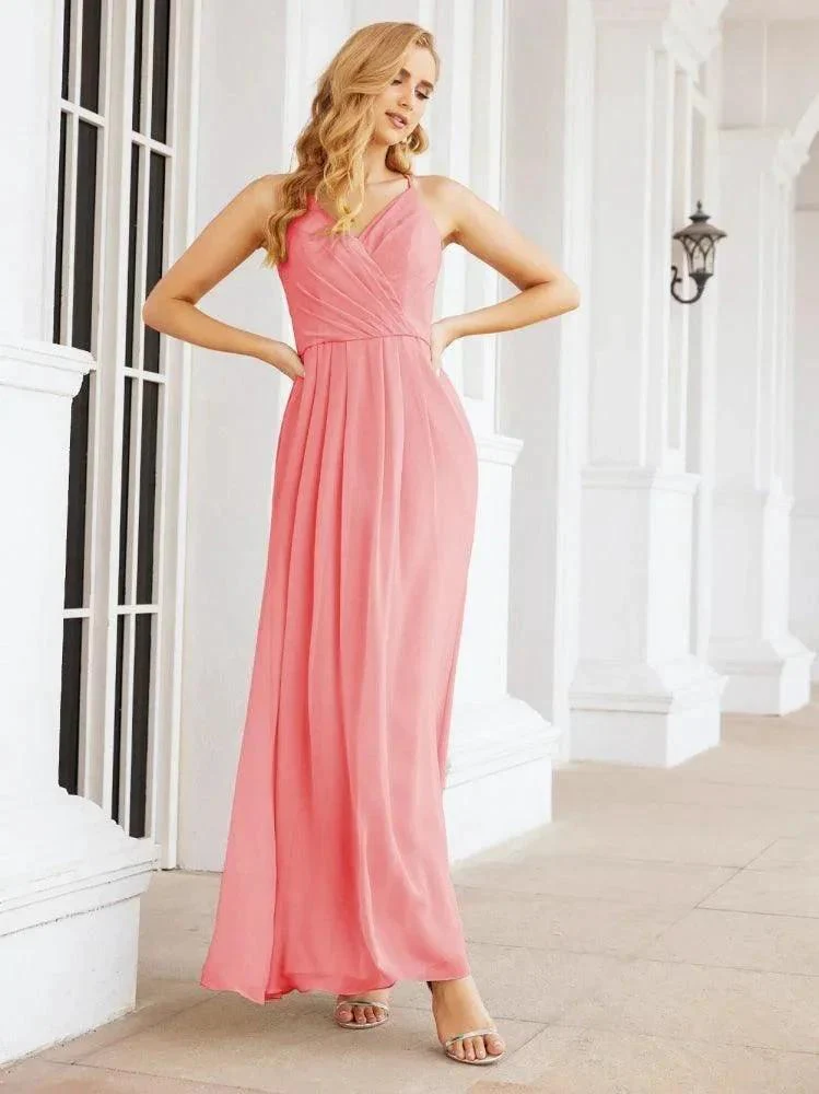 Numbersea Spaghetti Strap Bridesmaid Dresses V-Neck Long A-Line Formal Prom Gowns 28063 - Image 88