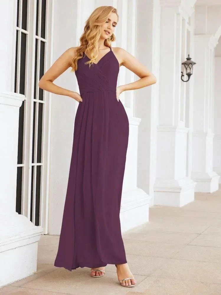 Numbersea Spaghetti Strap Bridesmaid Dresses V-Neck Long A-Line Formal Prom Gowns 28063 - Image 91