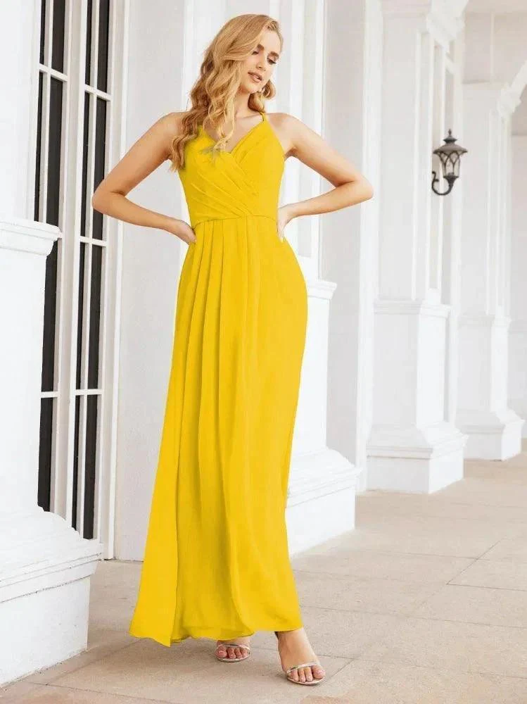 Numbersea Spaghetti Strap Bridesmaid Dresses V-Neck Long A-Line Formal Prom Gowns 28063 - Image 97