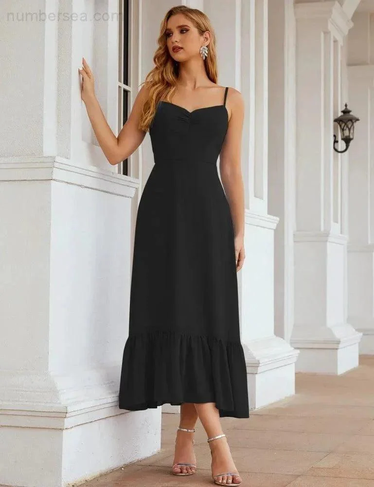 Numbersea  Spaghetti Strap Chiffon Bridesmaid Dress Ankle Length Formal A Line Cocktail Party Homecoming Dress for Juniors  SEA28028 - Image 12
