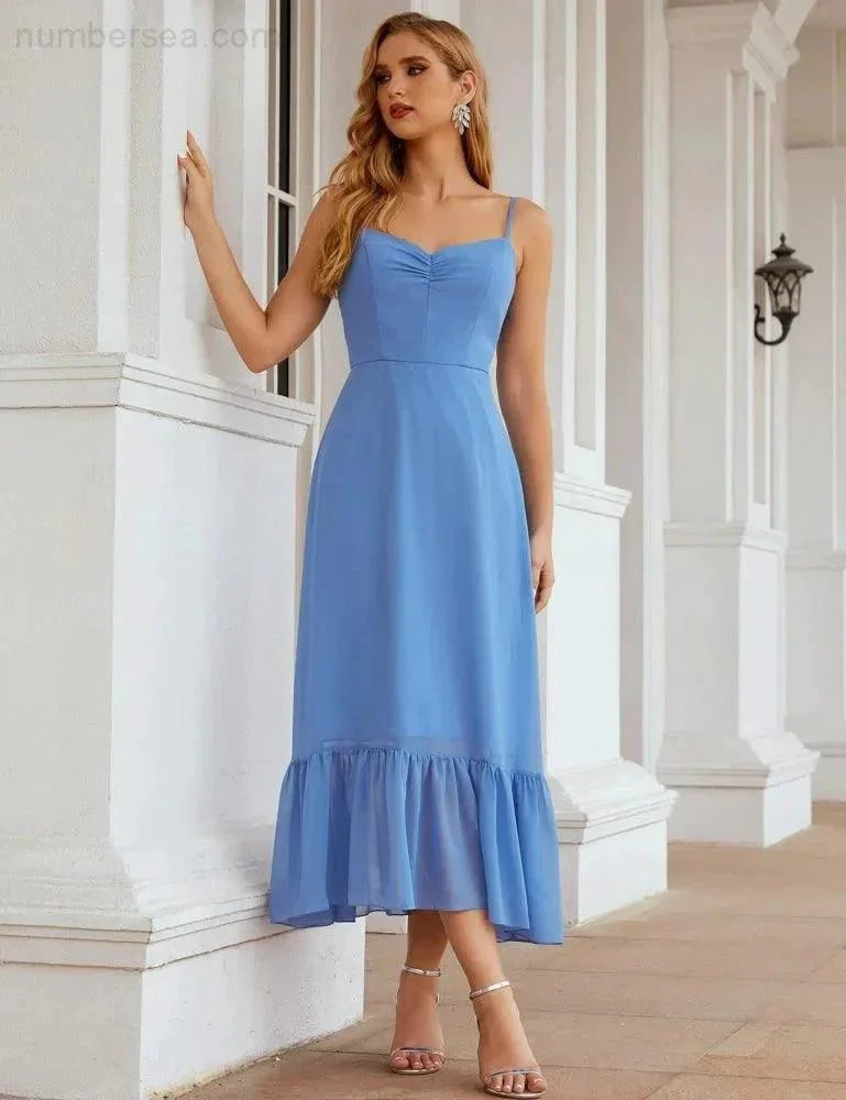 Numbersea  Spaghetti Strap Chiffon Bridesmaid Dress Ankle Length Formal A Line Cocktail Party Homecoming Dress for Juniors  SEA28028 - Image 16