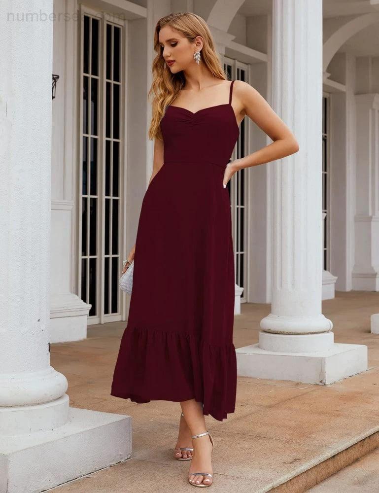 Numbersea  Spaghetti Strap Chiffon Bridesmaid Dress Ankle Length Formal A Line Cocktail Party Homecoming Dress for Juniors  SEA28028 - Image 18