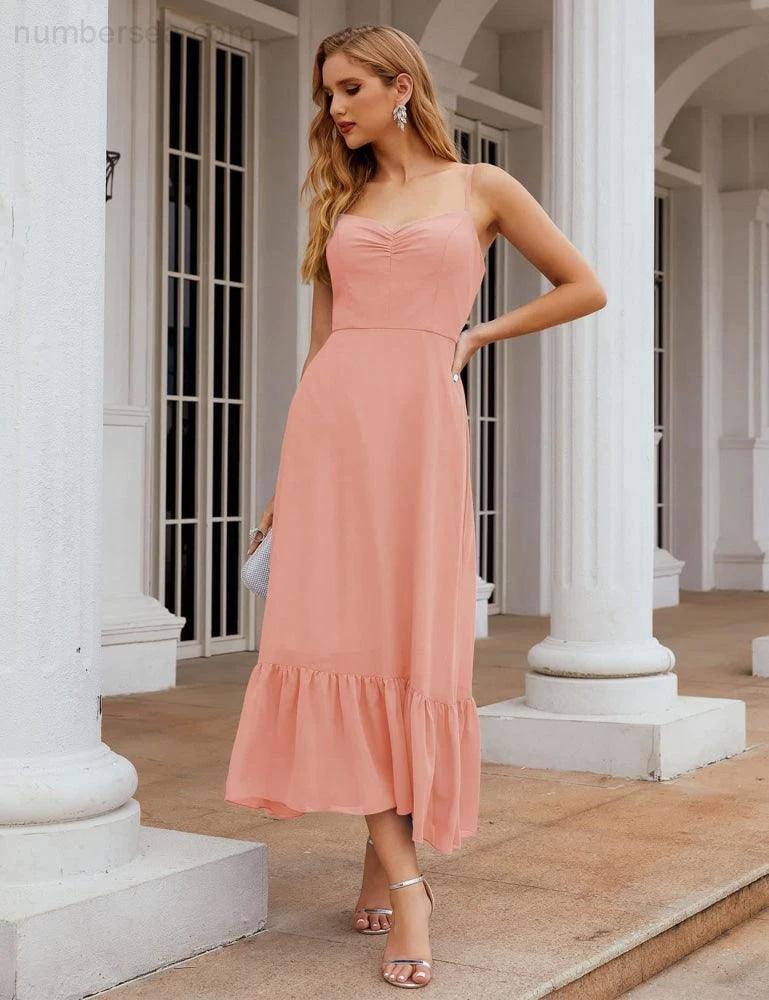 Numbersea  Spaghetti Strap Chiffon Bridesmaid Dress Ankle Length Formal A Line Cocktail Party Homecoming Dress for Juniors  SEA28028 - Image 2