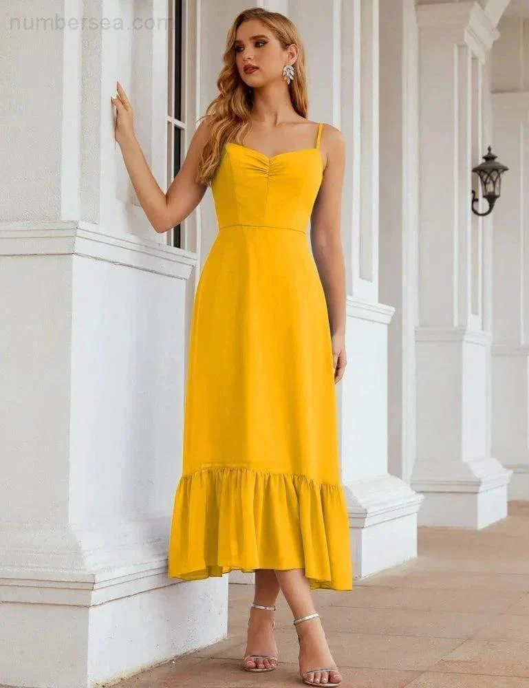 Numbersea  Spaghetti Strap Chiffon Bridesmaid Dress Ankle Length Formal A Line Cocktail Party Homecoming Dress for Juniors  SEA28028 - Image 24