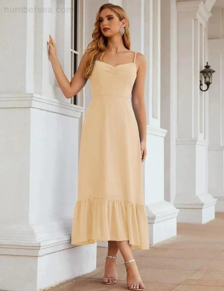 Numbersea  Spaghetti Strap Chiffon Bridesmaid Dress Ankle Length Formal A Line Cocktail Party Homecoming Dress for Juniors  SEA28028 - Image 28