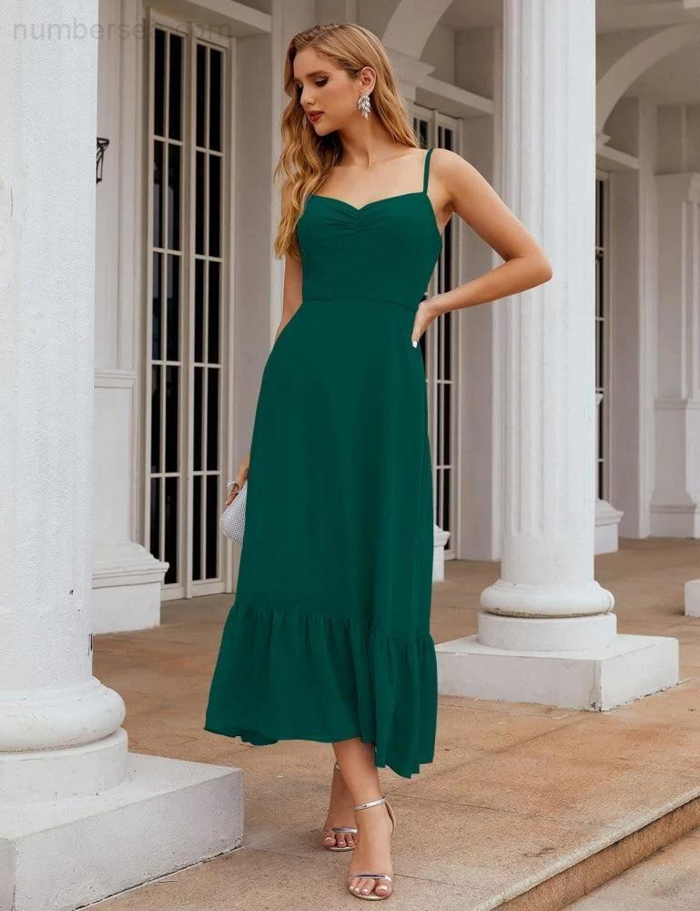 Numbersea  Spaghetti Strap Chiffon Bridesmaid Dress Ankle Length Formal A Line Cocktail Party Homecoming Dress for Juniors  SEA28028 - Image 30