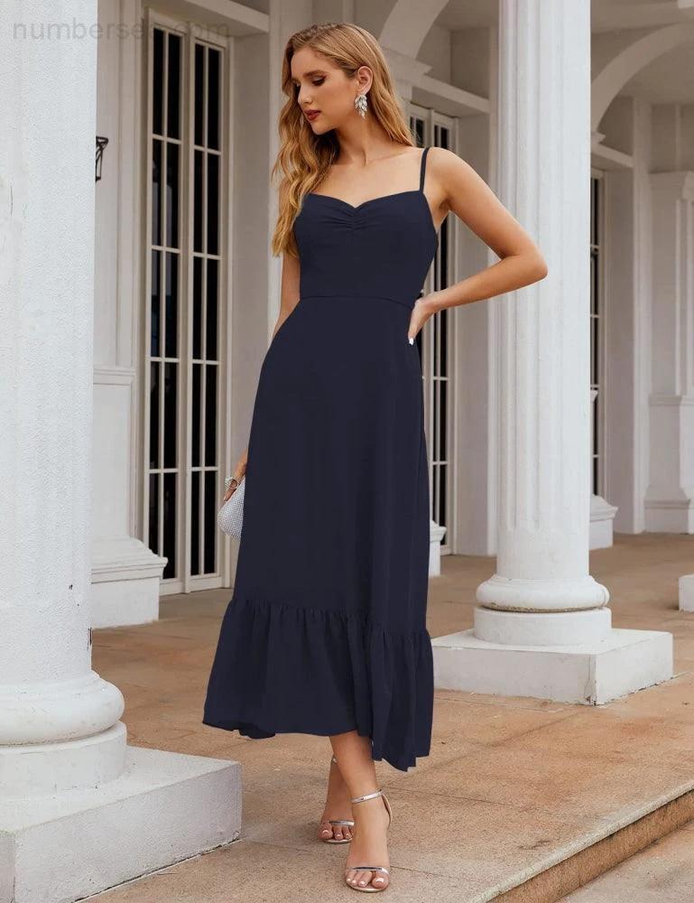Numbersea  Spaghetti Strap Chiffon Bridesmaid Dress Ankle Length Formal A Line Cocktail Party Homecoming Dress for Juniors  SEA28028 - Image 34