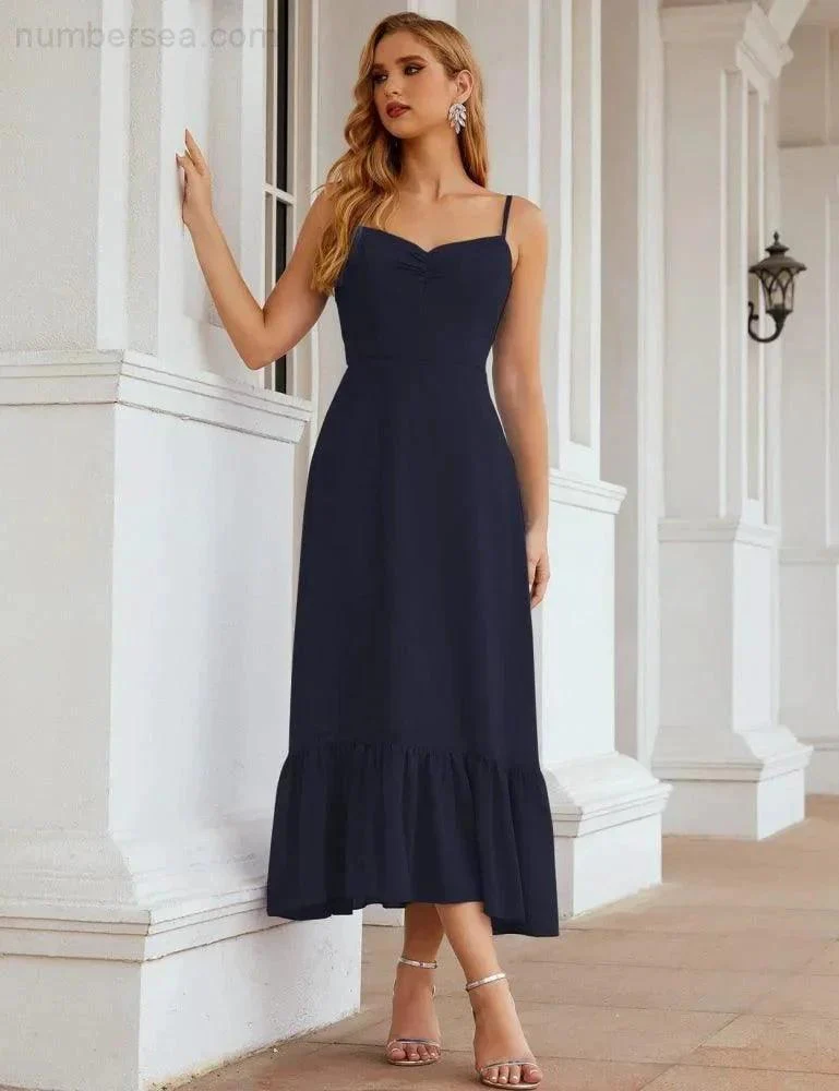 Numbersea  Spaghetti Strap Chiffon Bridesmaid Dress Ankle Length Formal A Line Cocktail Party Homecoming Dress for Juniors  SEA28028 - Image 36