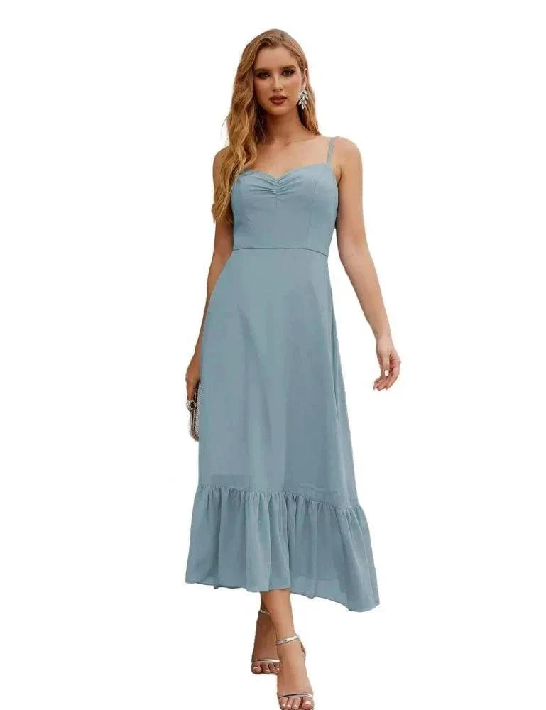 Numbersea  Spaghetti Strap Chiffon Bridesmaid Dress Ankle Length Formal A Line Cocktail Party Homecoming Dress for Juniors  SEA28028 - Image 37