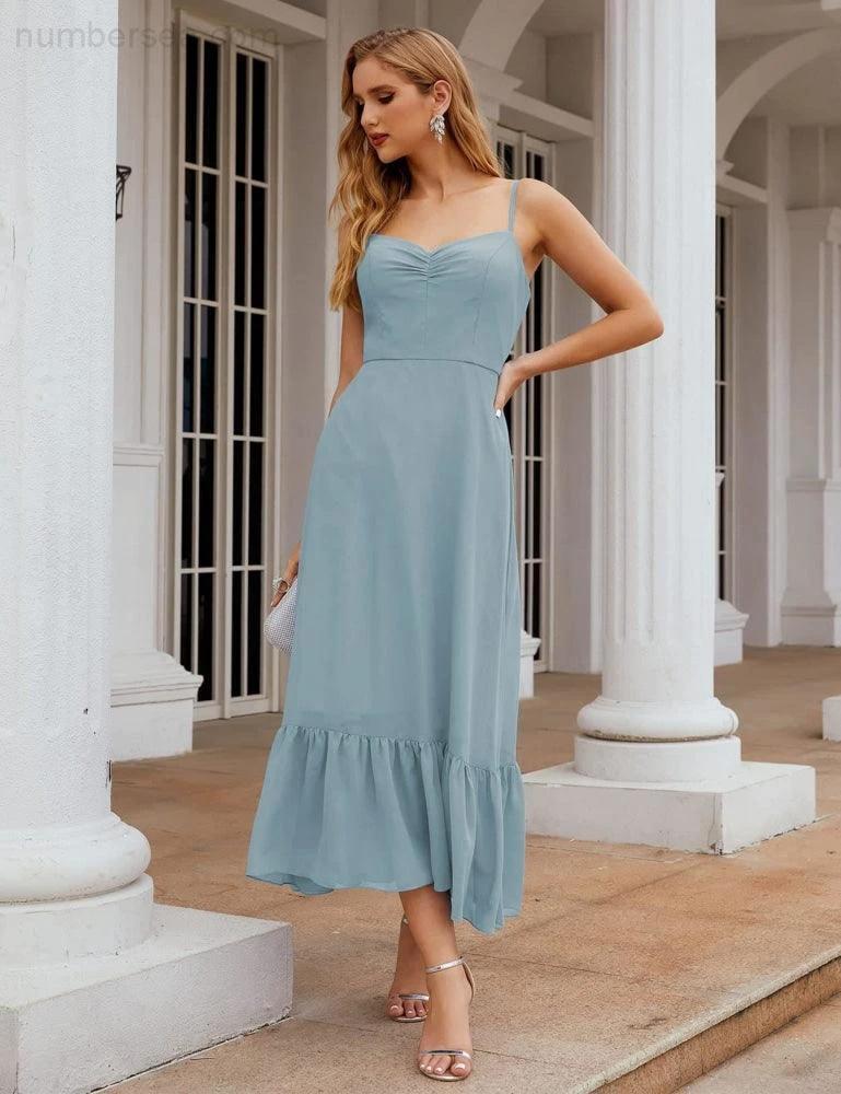 Numbersea  Spaghetti Strap Chiffon Bridesmaid Dress Ankle Length Formal A Line Cocktail Party Homecoming Dress for Juniors  SEA28028 - Image 38