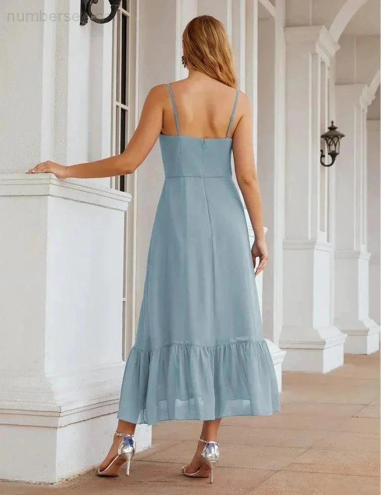 Numbersea  Spaghetti Strap Chiffon Bridesmaid Dress Ankle Length Formal A Line Cocktail Party Homecoming Dress for Juniors  SEA28028 - Image 39