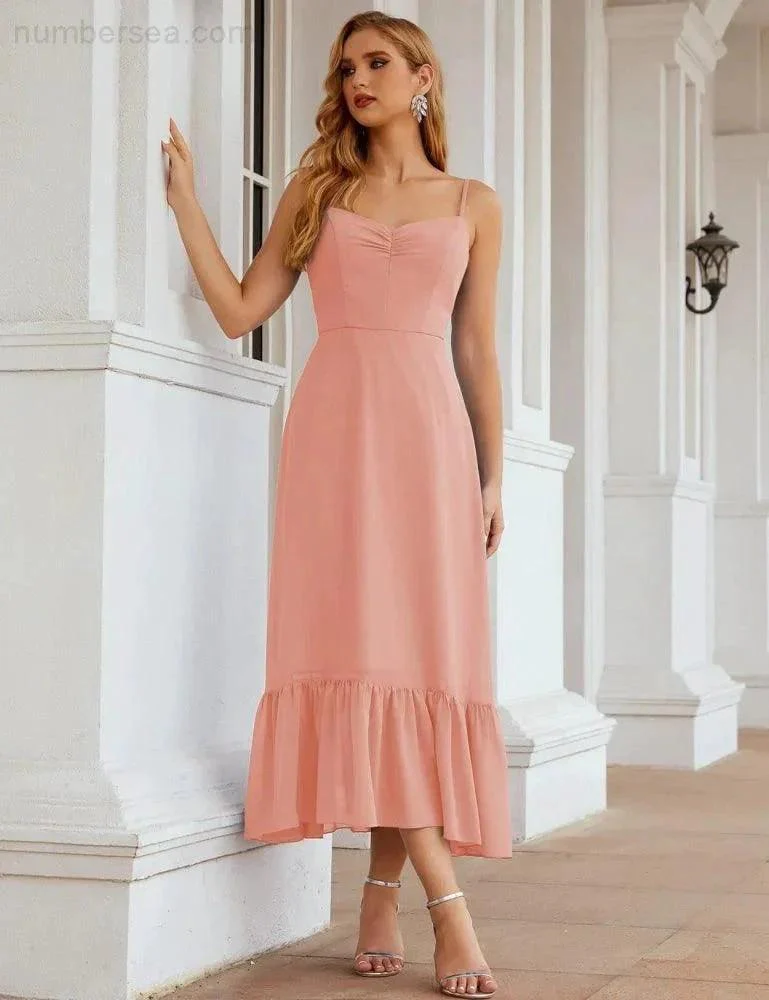 Numbersea  Spaghetti Strap Chiffon Bridesmaid Dress Ankle Length Formal A Line Cocktail Party Homecoming Dress for Juniors  SEA28028 - Image 4