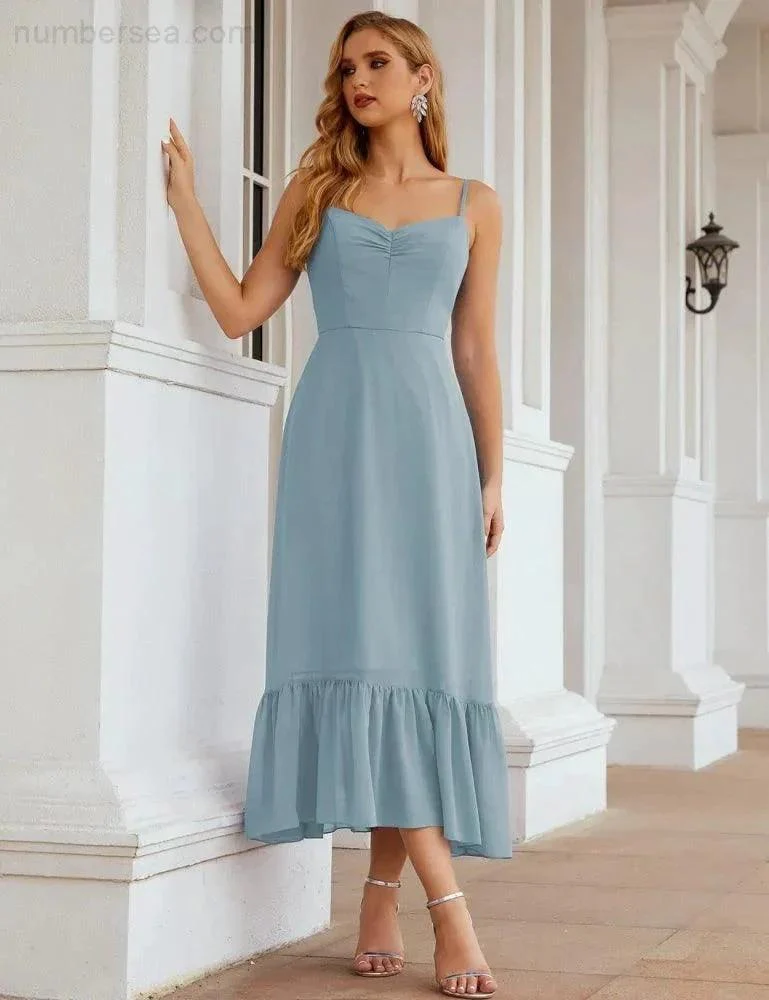 Numbersea  Spaghetti Strap Chiffon Bridesmaid Dress Ankle Length Formal A Line Cocktail Party Homecoming Dress for Juniors  SEA28028 - Image 40
