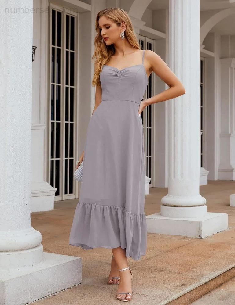 Numbersea  Spaghetti Strap Chiffon Bridesmaid Dress Ankle Length Formal A Line Cocktail Party Homecoming Dress for Juniors  SEA28028 - Image 42