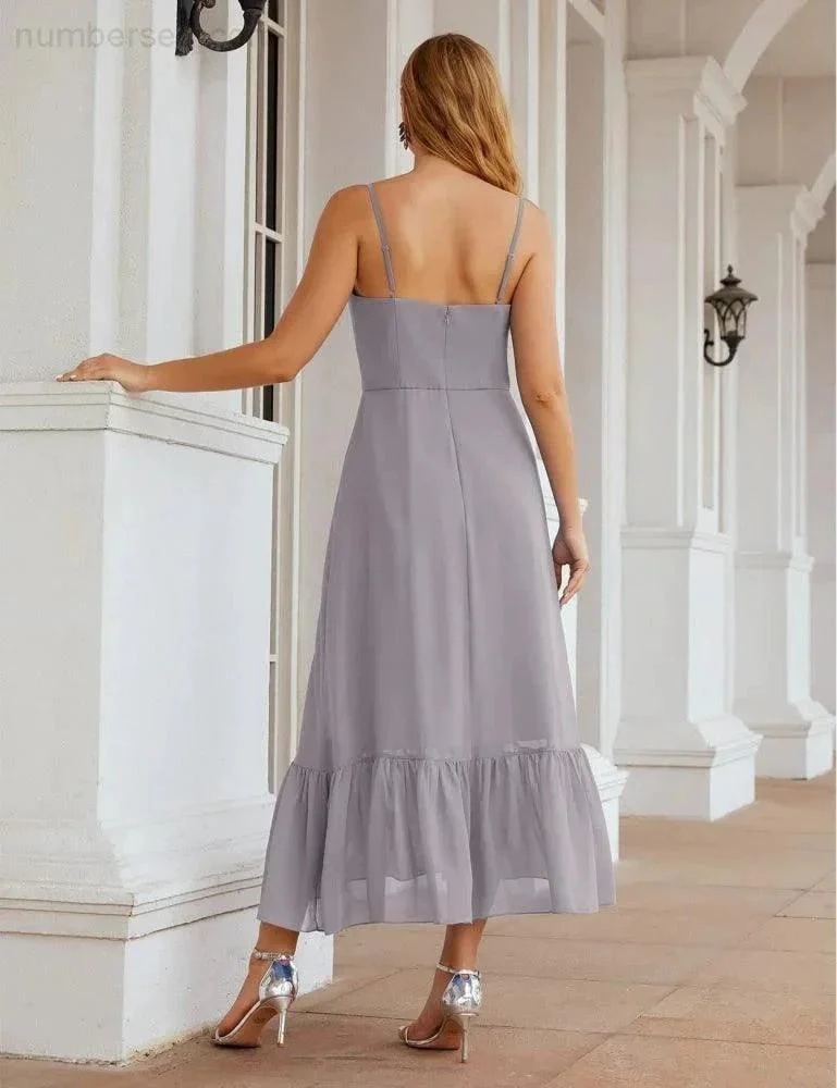 Numbersea  Spaghetti Strap Chiffon Bridesmaid Dress Ankle Length Formal A Line Cocktail Party Homecoming Dress for Juniors  SEA28028 - Image 43