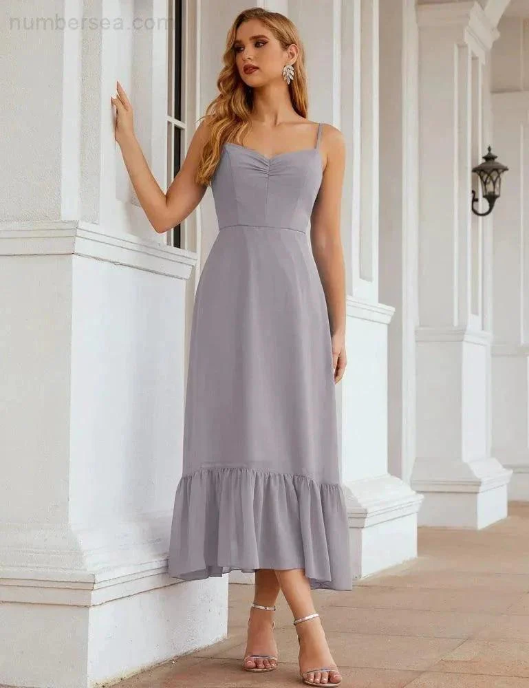 Numbersea  Spaghetti Strap Chiffon Bridesmaid Dress Ankle Length Formal A Line Cocktail Party Homecoming Dress for Juniors  SEA28028 - Image 44