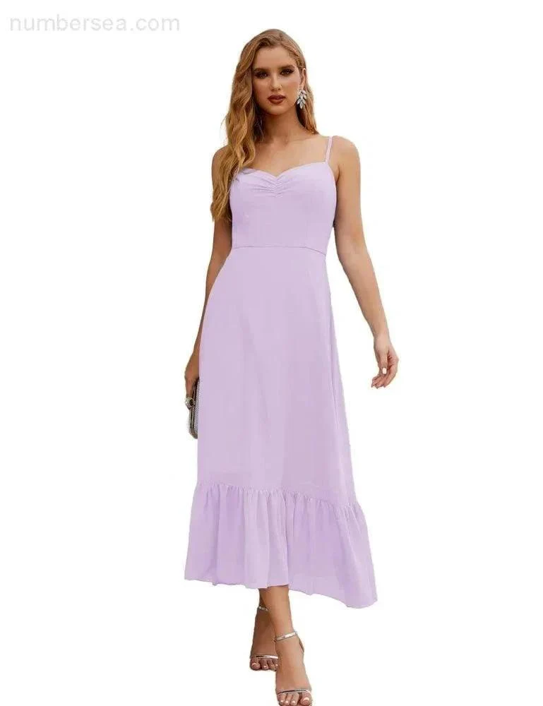 Numbersea  Spaghetti Strap Chiffon Bridesmaid Dress Ankle Length Formal A Line Cocktail Party Homecoming Dress for Juniors  SEA28028 - Image 45