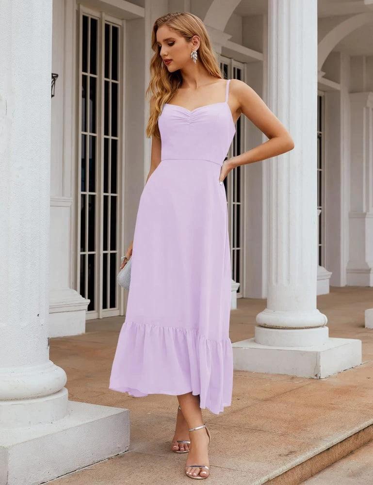 Numbersea  Spaghetti Strap Chiffon Bridesmaid Dress Ankle Length Formal A Line Cocktail Party Homecoming Dress for Juniors  SEA28028 - Image 46