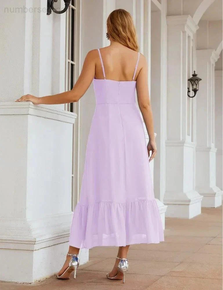 Numbersea  Spaghetti Strap Chiffon Bridesmaid Dress Ankle Length Formal A Line Cocktail Party Homecoming Dress for Juniors  SEA28028 - Image 47
