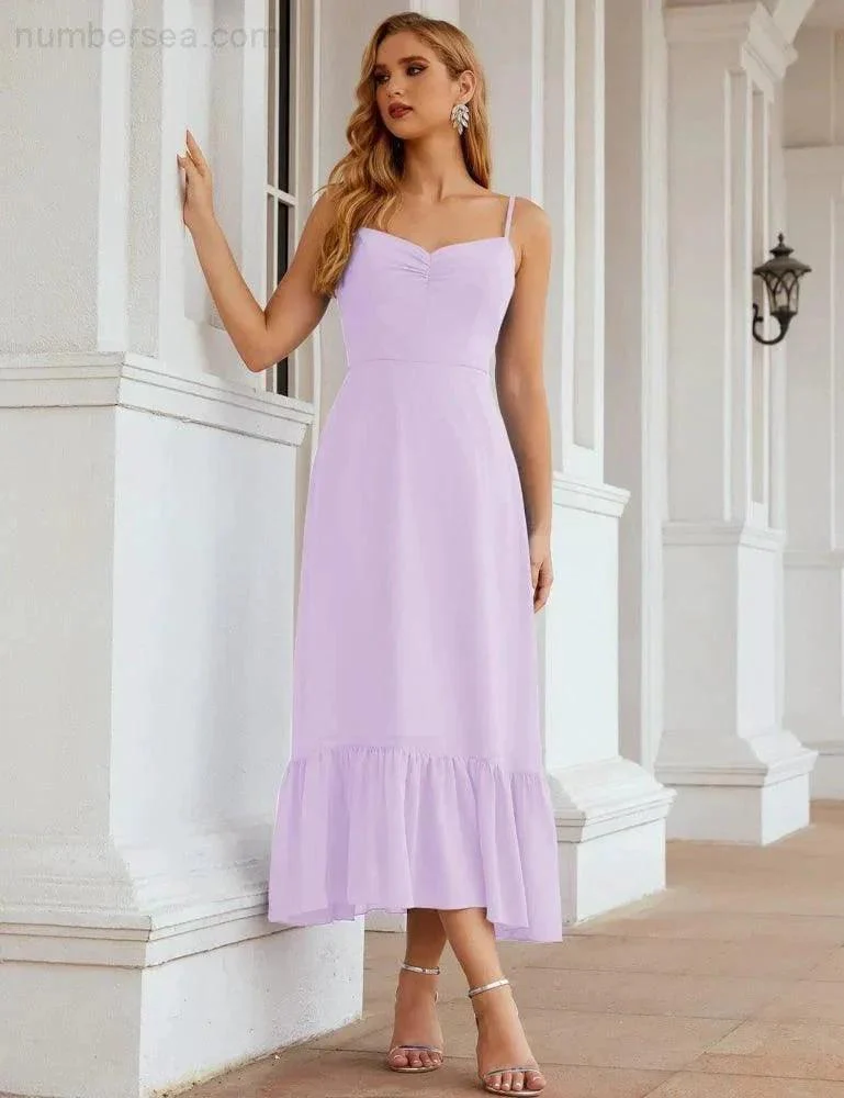 Numbersea  Spaghetti Strap Chiffon Bridesmaid Dress Ankle Length Formal A Line Cocktail Party Homecoming Dress for Juniors  SEA28028 - Image 48