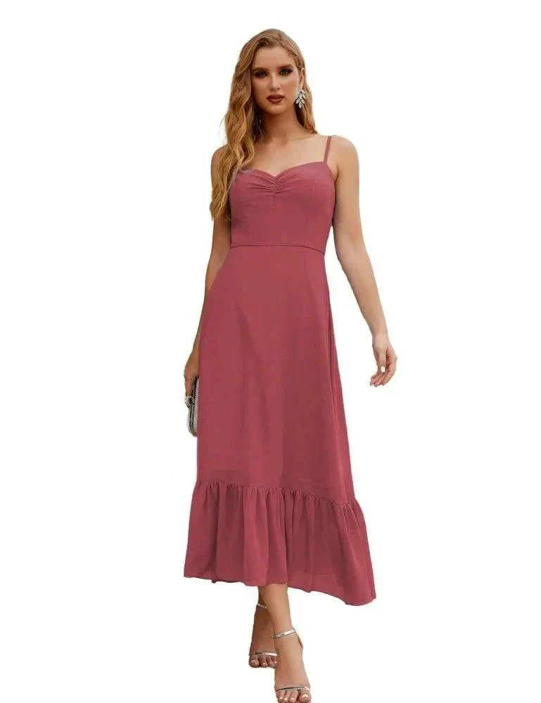 Numbersea  Spaghetti Strap Chiffon Bridesmaid Dress Ankle Length Formal A Line Cocktail Party Homecoming Dress for Juniors  SEA28028 - Image 5