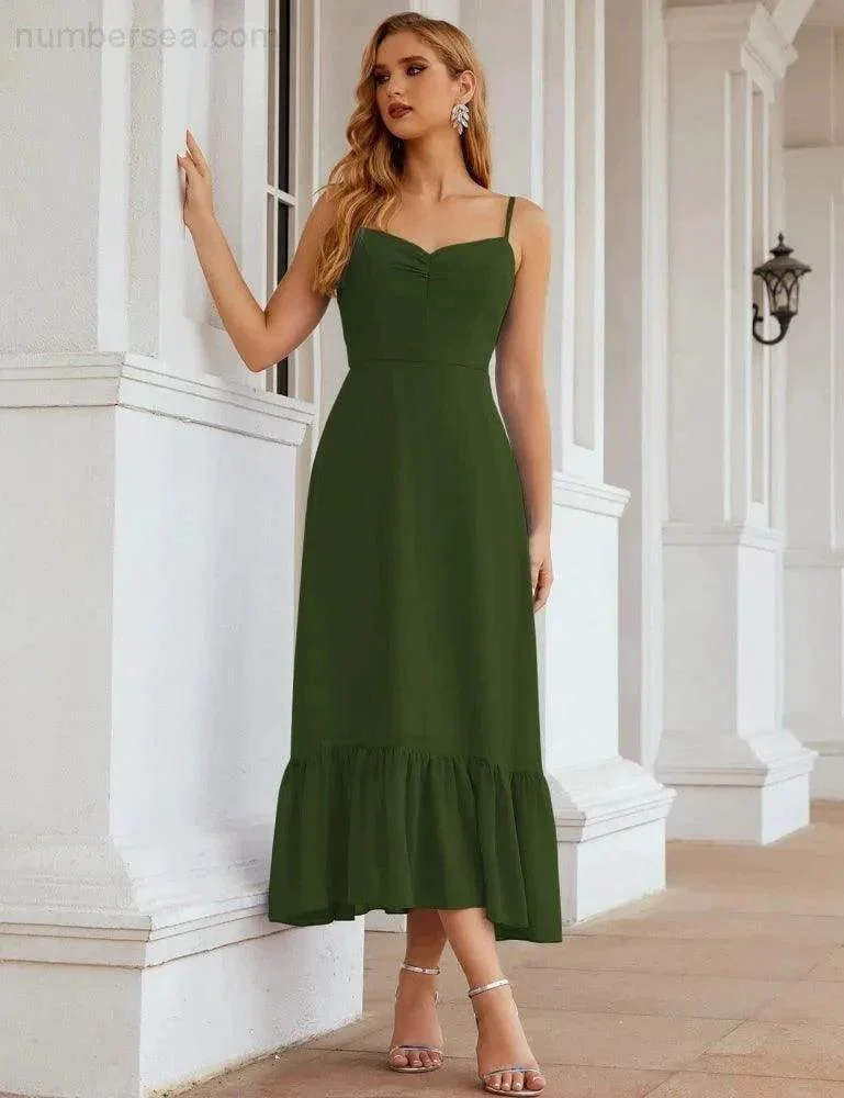 Numbersea  Spaghetti Strap Chiffon Bridesmaid Dress Ankle Length Formal A Line Cocktail Party Homecoming Dress for Juniors  SEA28028 - Image 52
